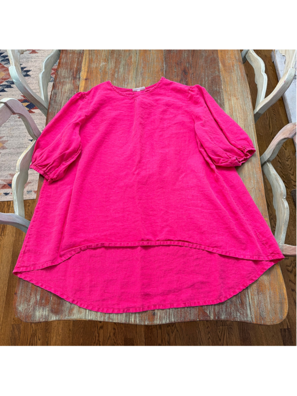 Bryn Walker Hot Pink Linen Tunic Top High-Low Hem Puff Sleeve Size 3X USA Made